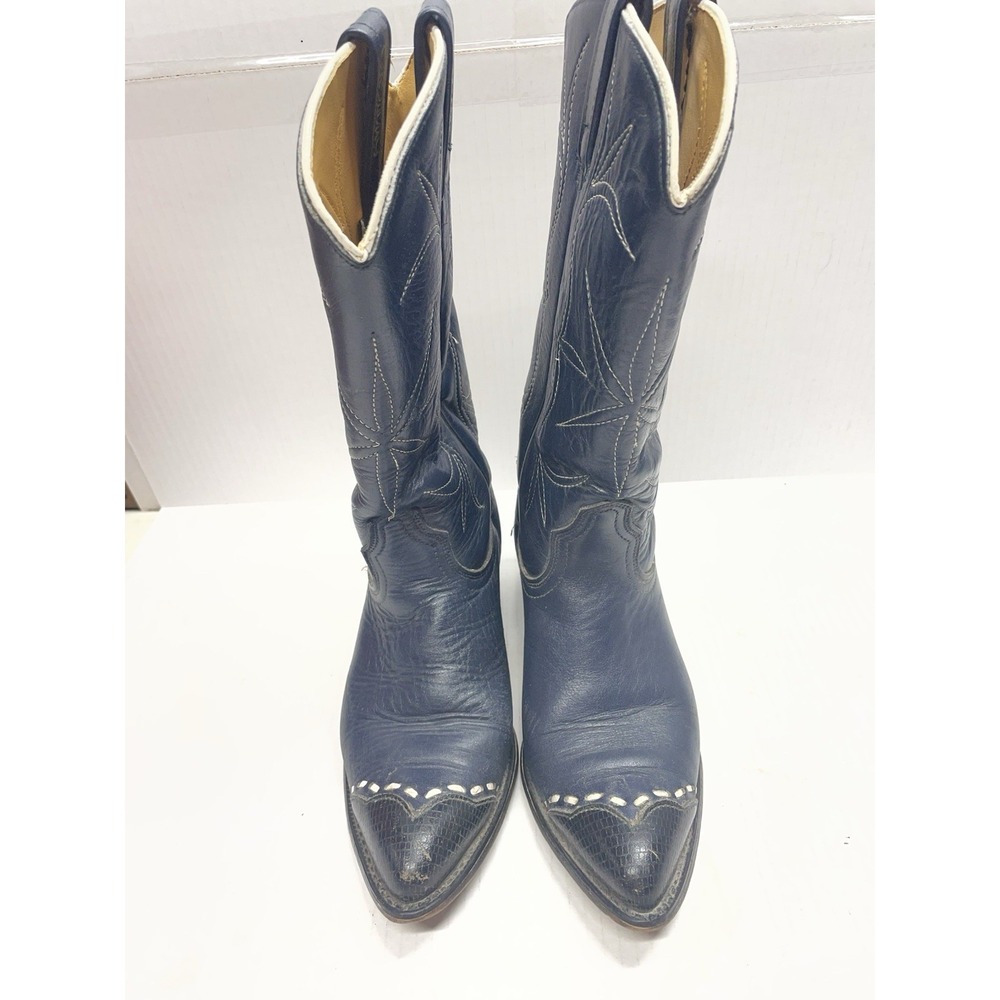 Vintage Acme Navy Snake Skin Toe Western Cowgirl Boots Women's 6C